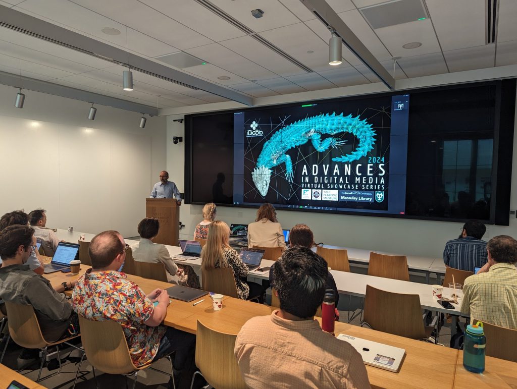 An image of Austin Mast speaking at Advances in Digital Media.