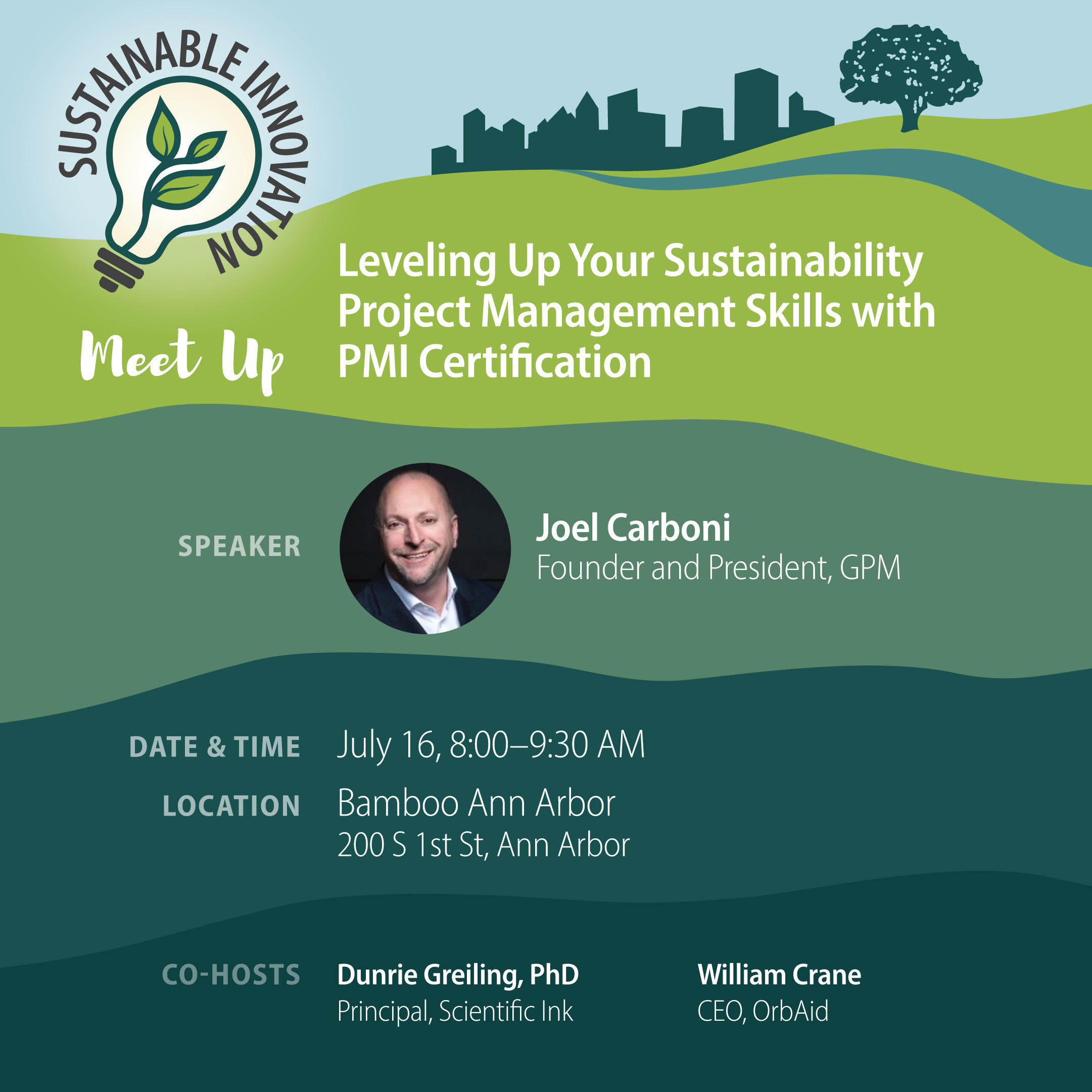 promo image for our July 2026 Sustainable Innovation Meet Up
